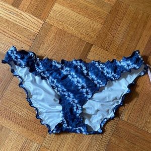 Blue & White Tie Dye Ruffle Cheeky Bikini Bottom